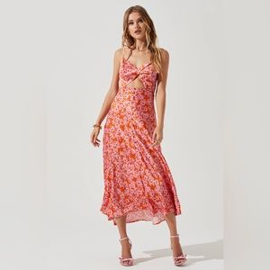 ASTR FARIDA FLORAL CUTOUT MIDI DRESS